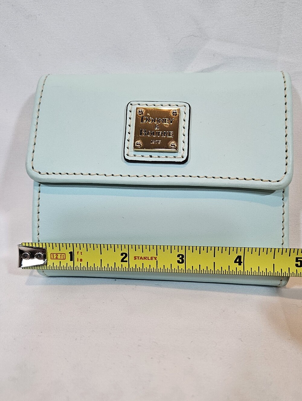 Dooney & Bourke Mint Green Leather Compact Wallet with Gold Logo Plate - Picture 9 of 10